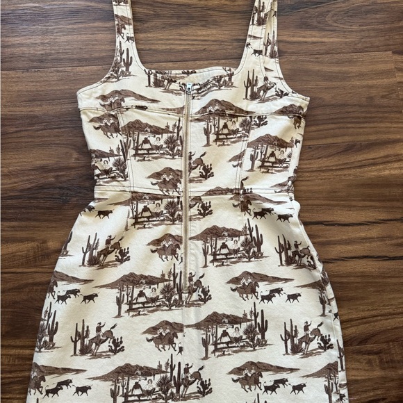 Reformation Denim Western Print Cream & Brown Tank Dress - Picture 3 of 5